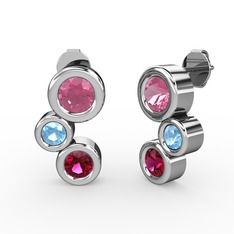 Vinda Küpe - Rodolit garnet, pembe kuvars ve akuamarin 14 ayar beyaz altın küpe #16pchb5