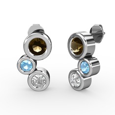 Vinda Küpe - Swarovski, dumanlı kuvars ve akuamarin 8 ayar beyaz altın küpe #16w2viy