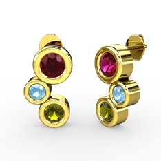 Vinda Küpe - Peridot, rodolit garnet ve akuamarin 925 ayar altın kaplama gümüş küpe #171khlc