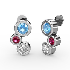 Vinda Küpe - Beyaz zirkon, akuamarin ve rodolit garnet 8 ayar beyaz altın küpe #175w32u