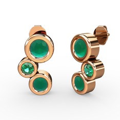 Kök zümrüt ve yeşil kuvars 18 ayar rose altın küpe