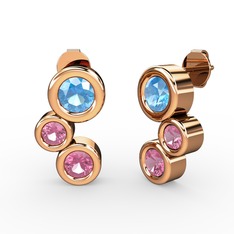 Pembe kuvars ve akuamarin 18 ayar rose altın küpe