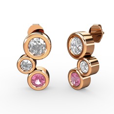 Vinda Küpe - Pembe kuvars, swarovski ve beyaz zirkon 8 ayar rose altın küpe #17ncjax