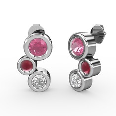 Vinda Küpe - Pırlanta, pembe kuvars ve kök yakut 8 ayar beyaz altın küpe (1 karat) #17odjvc