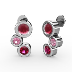 Vinda Küpe - Rodolit garnet, kök yakut ve pembe kuvars 18 ayar beyaz altın küpe #17tovaz