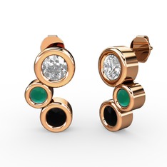 Siyah zirkon, swarovski ve kök zümrüt 8 ayar rose altın küpe