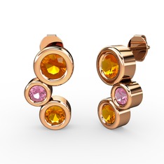 Vinda Küpe - Sitrin ve pembe kuvars 8 ayar rose altın küpe #183gsdl