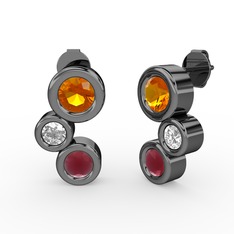 Vinda Küpe - Kök yakut, sitrin ve pırlanta 925 ayar siyah rodyum kaplama gümüş küpe (0.48 karat) #184eexf