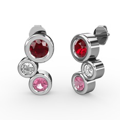 Pembe kuvars, garnet ve pırlanta 14 ayar beyaz altın küpe (0.48 karat)