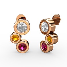 Rodolit garnet, pırlanta ve sitrin 8 ayar rose altın küpe (1.84 karat)
