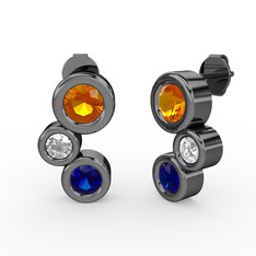 Vinda Küpe - Lab safir, sitrin ve pırlanta 925 ayar siyah rodyum kaplama gümüş küpe (0.48 karat) #18bnpdn