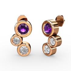 Vinda Küpe - Beyaz zirkon, ametist ve swarovski 8 ayar rose altın küpe #18oir8g