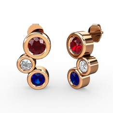 Lab safir, garnet ve beyaz zirkon 14 ayar rose altın küpe