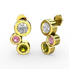 Vinda Küpe - Peridot, pırlanta ve pembe kuvars 8 ayar altın küpe (1.84 karat) #18xj94t
