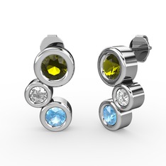 Akuamarin, peridot ve pırlanta 14 ayar beyaz altın küpe (0.48 karat)