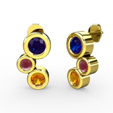 Vinda Küpe - Sitrin, lab safir ve kök yakut 14 ayar altın küpe #19a3hhn