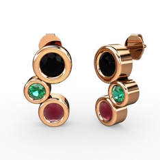 Vinda Küpe - Kök yakut, siyah zirkon ve yeşil kuvars 8 ayar rose altın küpe #19d6fn2