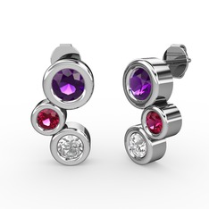 Vinda Küpe - Swarovski, ametist ve rodolit garnet 14 ayar beyaz altın küpe #19jhsjm