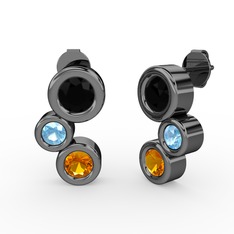 Vinda Küpe - Sitrin, siyah zirkon ve akuamarin 925 ayar siyah rodyum kaplama gümüş küpe #19mbbog