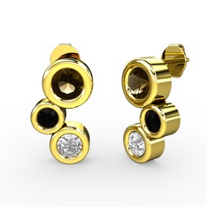 Vinda Küpe - Swarovski, dumanlı kuvars ve siyah zirkon 8 ayar altın küpe #19n0xxn