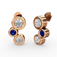 Pırlanta, swarovski ve lab safir 14 ayar rose altın küpe (1 karat)