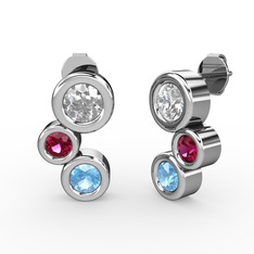 Vinda Küpe - Akuamarin, beyaz zirkon ve rodolit garnet 925 ayar gümüş küpe #19uxdju