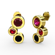 Vinda Küpe - Siyah zirkon, rodolit garnet ve garnet 8 ayar altın küpe #1a13yh4
