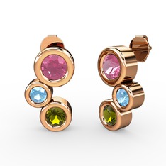 Peridot, pembe kuvars ve akuamarin 18 ayar rose altın küpe