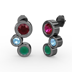 Vinda Küpe - Kök zümrüt, rodolit garnet ve akuamarin 925 ayar siyah rodyum kaplama gümüş küpe #1a3uhn0