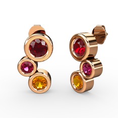Vinda Küpe - Sitrin, garnet ve rodolit garnet 18 ayar rose altın küpe #1a8lrjt