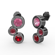Garnet, pembe kuvars ve kök yakut 925 ayar siyah rodyum kaplama gümüş küpe