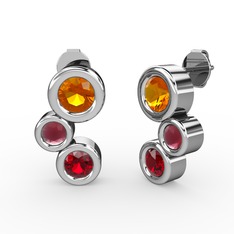 Garnet, sitrin ve kök yakut 8 ayar beyaz altın küpe