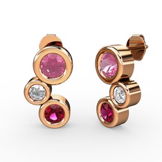 Vinda Küpe - Rodolit garnet, pembe kuvars ve beyaz zirkon 14 ayar rose altın küpe #1aextuw