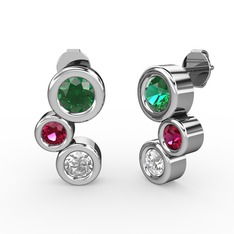 Swarovski, yeşil kuvars ve rodolit garnet 14 ayar beyaz altın küpe