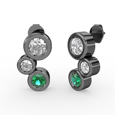 Vinda Küpe - Yeşil kuvars, swarovski ve beyaz zirkon 925 ayar siyah rodyum kaplama gümüş küpe #1aikqct