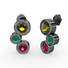 Rodolit garnet, peridot ve kök zümrüt 925 ayar siyah rodyum kaplama gümüş küpe
