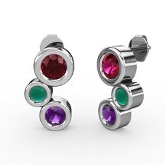 Vinda Küpe - Ametist, rodolit garnet ve kök zümrüt 18 ayar beyaz altın küpe #1ar9i5f