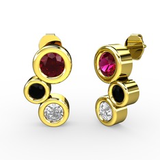 Vinda Küpe - Swarovski, rodolit garnet ve siyah zirkon 8 ayar altın küpe #1b0g0dk