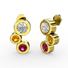 Vinda Küpe - Rodolit garnet, swarovski ve sitrin 8 ayar altın küpe #1b1a10k