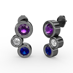 Vinda Küpe - Lab safir, ametist ve swarovski 925 ayar siyah rodyum kaplama gümüş küpe #1b1zg5e