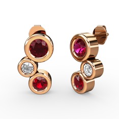 Vinda Küpe - Garnet, rodolit garnet ve beyaz zirkon 8 ayar rose altın küpe #1b3h76n