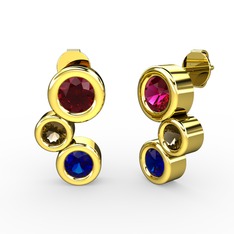 Vinda Küpe - Lab safir, rodolit garnet ve dumanlı kuvars 8 ayar altın küpe #1b3wzqc