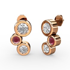 Vinda Küpe - Swarovski, beyaz zirkon ve kök yakut 18 ayar rose altın küpe #1b4t2ba