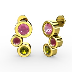 Vinda Küpe - Peridot, pembe kuvars ve kök yakut 14 ayar altın küpe #1b712fm