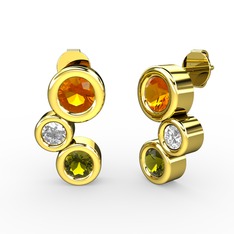 Peridot, sitrin ve beyaz zirkon 18 ayar altın küpe