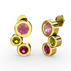 Vinda Küpe - Rodolit garnet, pembe kuvars ve peridot 18 ayar altın küpe #1brv7dx