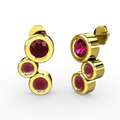 Kök yakut ve rodolit garnet 18 ayar altın küpe