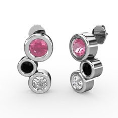 Vinda Küpe - Beyaz zirkon, pembe kuvars ve siyah zirkon 8 ayar beyaz altın küpe #1ce335x