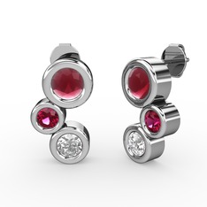Vinda Küpe - Beyaz zirkon, kök yakut ve rodolit garnet 18 ayar beyaz altın küpe #1cl1x55