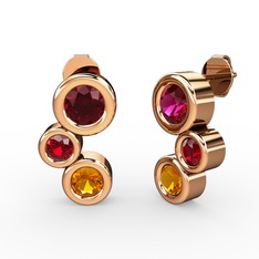 Vinda Küpe - Sitrin, rodolit garnet ve garnet 18 ayar rose altın küpe #1cl5vms